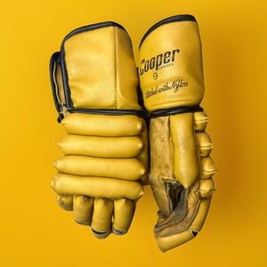 Cooper Hockey Gloves Model 9 Vintage 14" Natural Tan Leather Armourflex Canada